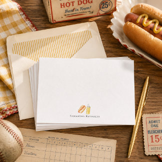 Hot Dog & Senf-Monogramm | Personalisierte Flachka Mitteilungskarte
