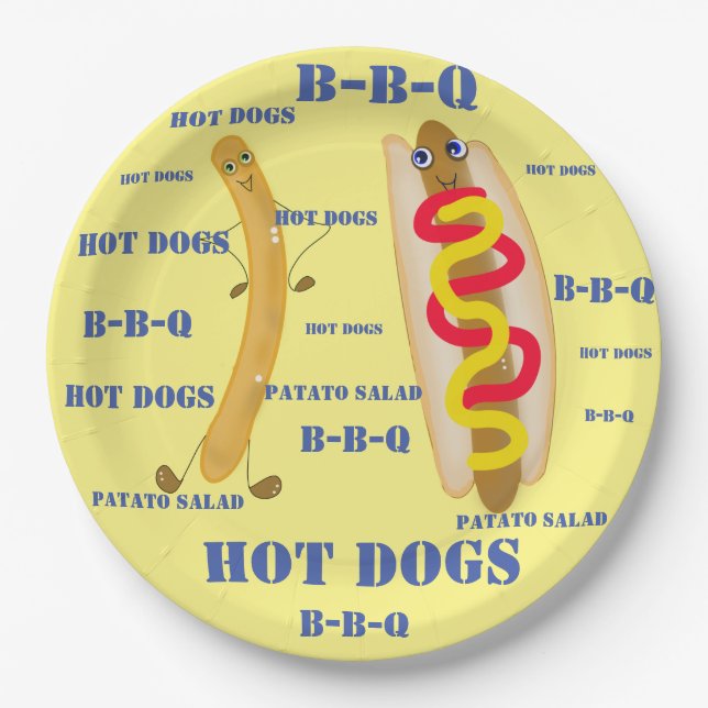Hot Dog verrückter Cartoon Pappteller (Vorderseite)