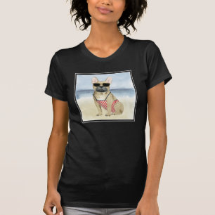 Hot Dog Welpe in Sonnenbrille am Strand T-Shirt