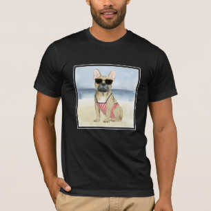 Hot Dog Welpe in Sonnenbrille am Strand T-Shirt