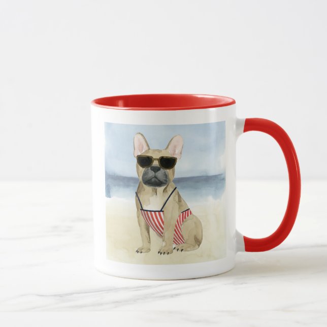 Hot Dog | Welpe in Sonnenbrille am Strand Tasse (Rechts)