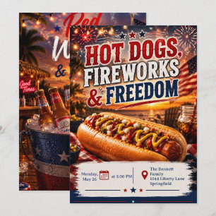 Hot Dogs Feuerwerk und Freiheit Einladung