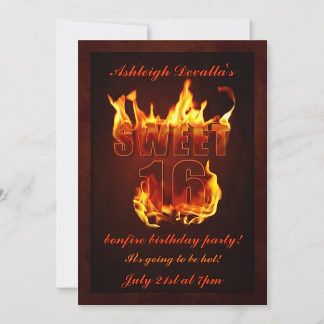 Hot Fire Sweet 16 Bonfire Party Invitation (Devant)