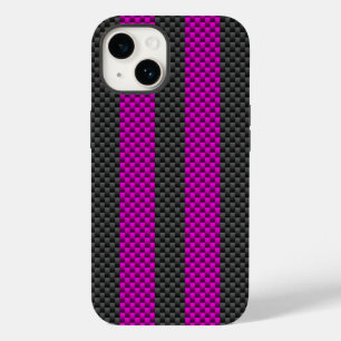 Hot Fuchsia Pink Racing Stripes Carbon Fibre Style Case-Mate iPhone 14 Hülle