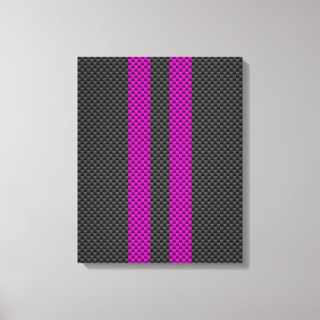 Hot Fuchsia Pink Racing Stripes Carbon Fibre Style Leinwanddruck (Vorderseite)
