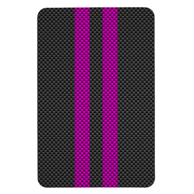 Hot Fuchsia Pink Racing Stripes Carbon Fibre Style Magnet (Vertikal)
