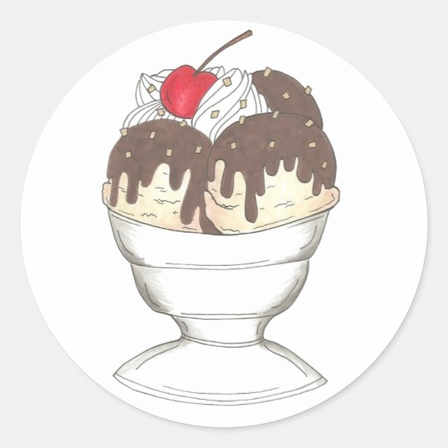 Hot Fudge Ice Cream Sundae Cherry Dessert Feinschm Runder Aufkleber (Vorderseite)