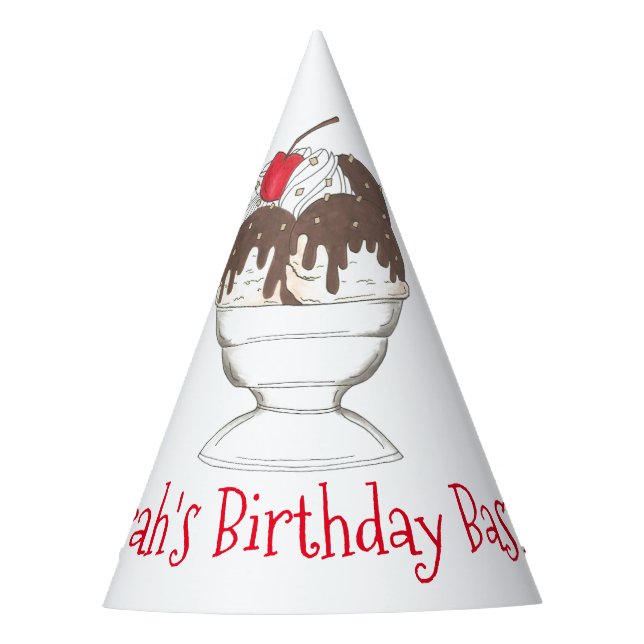 Hot Fudge Ice Cream Sundae Personalisiert Geburtst Partyhütchen (Vorderseite)