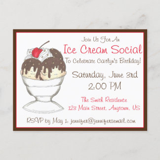 Hot Fudge Sundae Ice Cream Social Birthday Party Einladungspostkarte