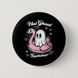 Hot Ghoul Summer Flamingo Ghost Summerween Button
