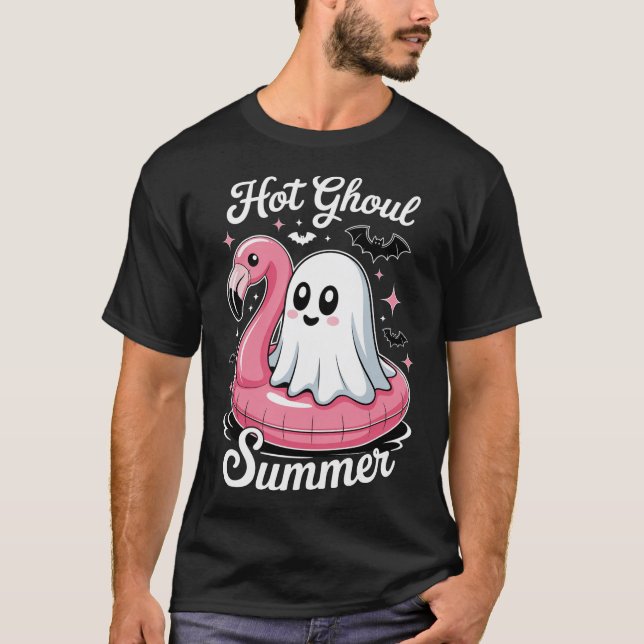 Hot Ghoul Summer Flamingo Ghost Summerween T-Shirt (Vorderseite)