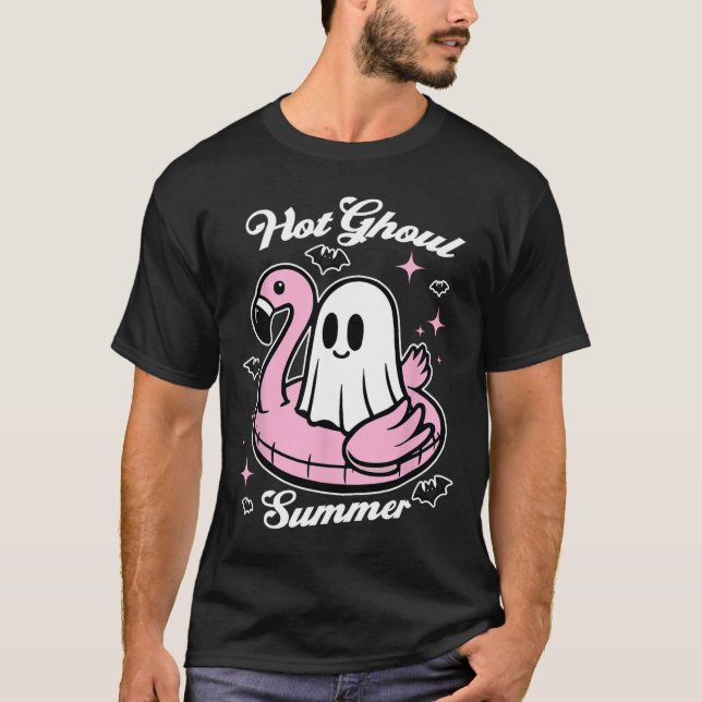 Hot Ghoul Summer Flamingo Ghost Summerween T-Shirt (Vorderseite)