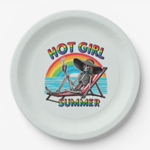 Hot Girl Summer Skeleton Retro Beach Design Pappteller