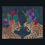 Hot House Leopards | Ein Paar Puzzle<br><div class="desc">Dieser Druck zeichnet sich durch ein Paar von Geparden aus, die in einem Blumengarb geschmückt sind | Von Fab Funky. Bild-ID: 192444GG</div>