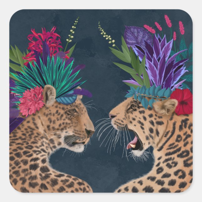 Hot House Leopards | Ein Paar Quadratischer Aufkleber (Vorderseite)
