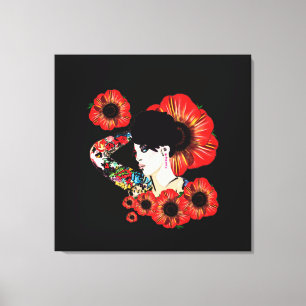 Hot inky Girl ART BY LeahG Poppy Blume rot Leinwanddruck