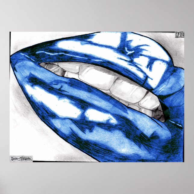 Hot Lips Blue Canvas Print Poster (Vorne)