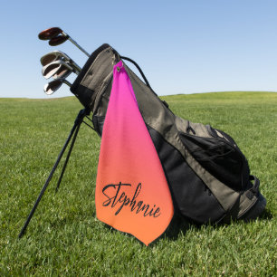 Hot Magenta Pink Bright Orange Ombre Name Golfhandtuch