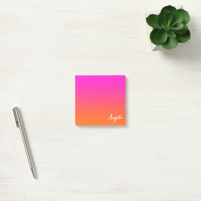 Hot Magenta Pink Bright Orange Ombre Name Post-it Klebezettel (Büro)