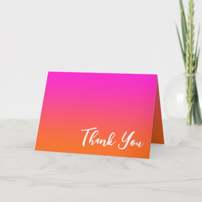 Hot Magenta Pink und Bright Orange Ombre Dankeskarte (Vorderseite)