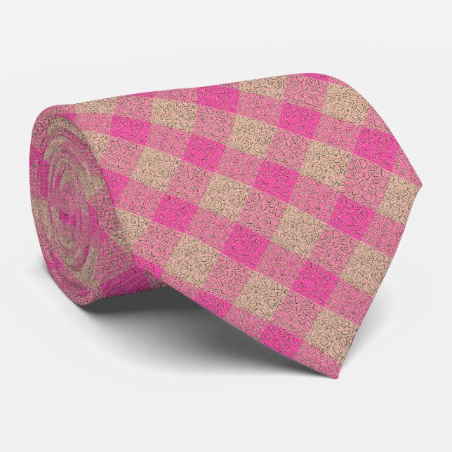 Hot Magenta und Gold Schachbretts Krawatte (Gerollt)