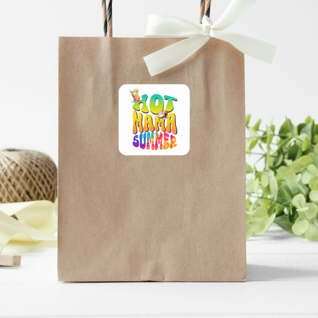 Hot Mama Summer Quadratischer Aufkleber (Hot Mama Summer Sticker)