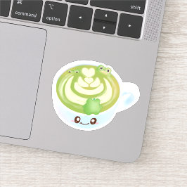 Hot Matcha Green Tee Latte mit Niedlichen Fröschen Aufkleber