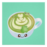 Hot Matcha Green Tee Latte mit Niedlichen Fröschen