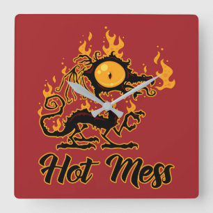 Hot Mess Crispy Dragon Quadratische Wanduhr