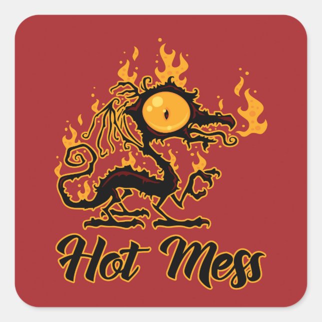 Hot Mess Crispy Dragon Quadratischer Aufkleber (Vorderseite)