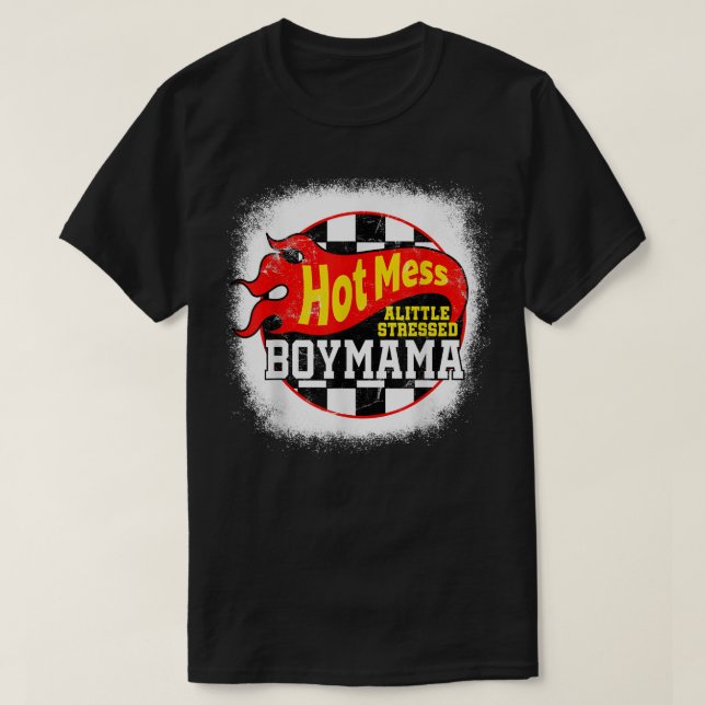 Hot Mess Little Stressed Boy Mama Racing Cars  T-Shirt (Design vorne)