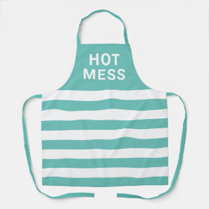 Hot Mess Zitat Aquamarin Weiß gestrippte Frauen Schürze