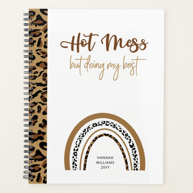 Hot Mess Zitat Leopard Print Rainbow Planer (Vorderseite)