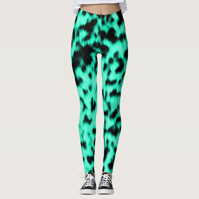 Hot Minze Cheetah Rave Liebe Leggings (Vorderseite)