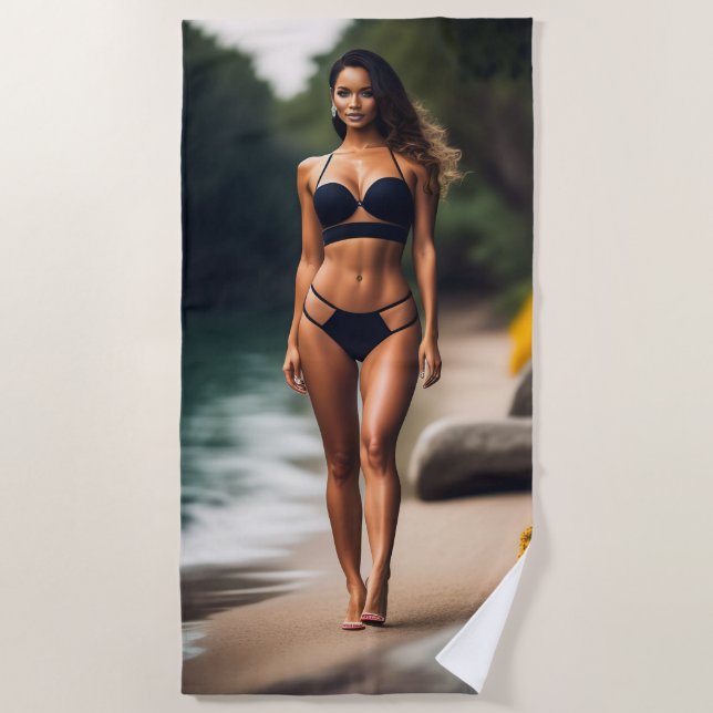 Hot Model posiert am Strand Handtuch (Vorderseite)