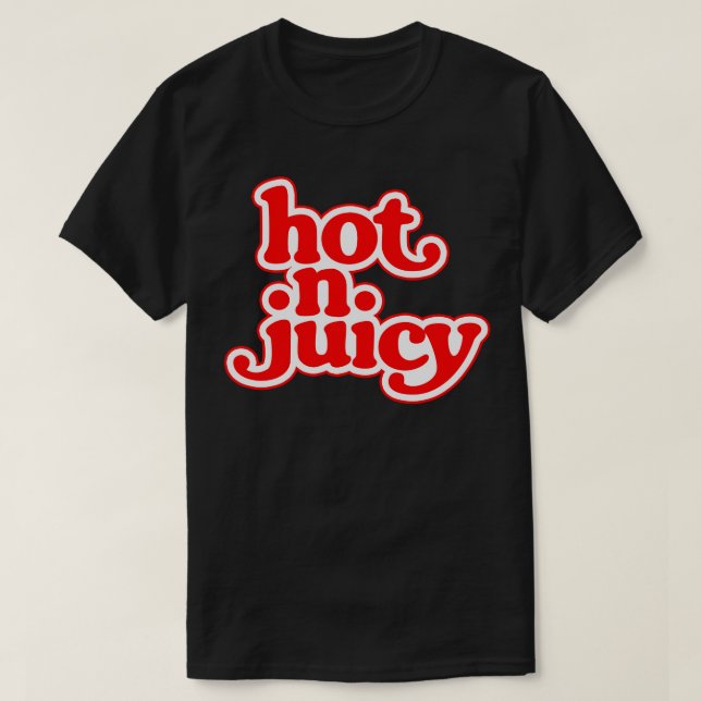 Hot N Juicy 70er Hamburger Cheeseburger Fast Food T-Shirt (Design vorne)