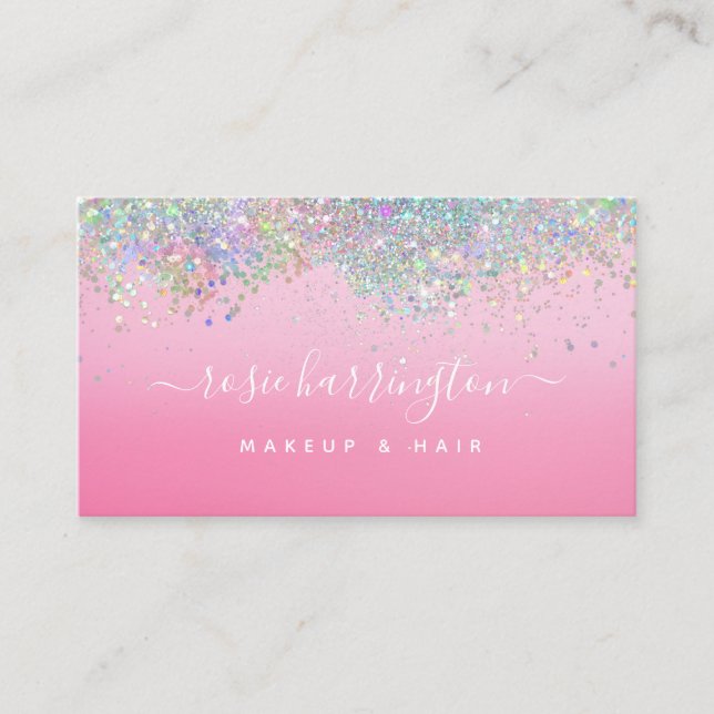 Hot Neon Pink Holographic Glitzer Makeup Artist Visitenkarte (Vorderseite)
