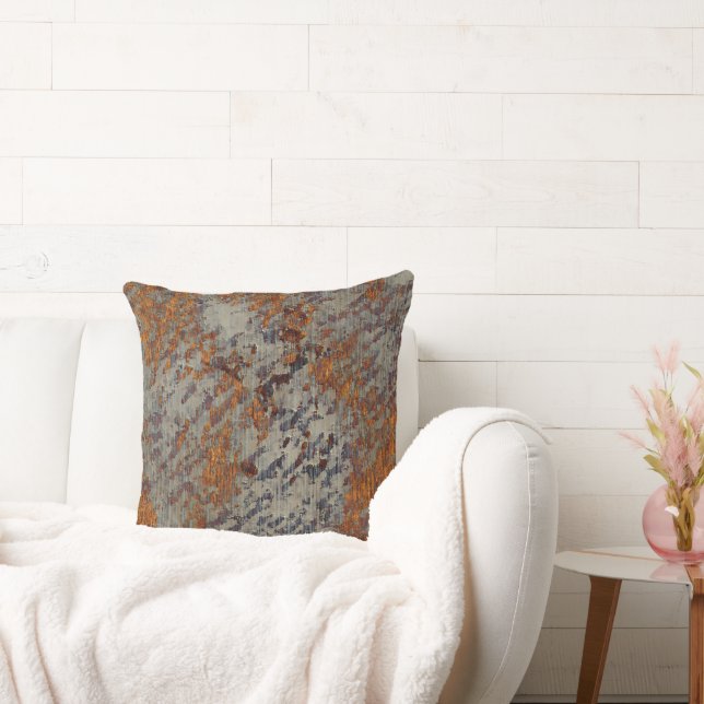 Hot Orange und Dove Gray Grunge Plaster Textur Kissen (Liege)