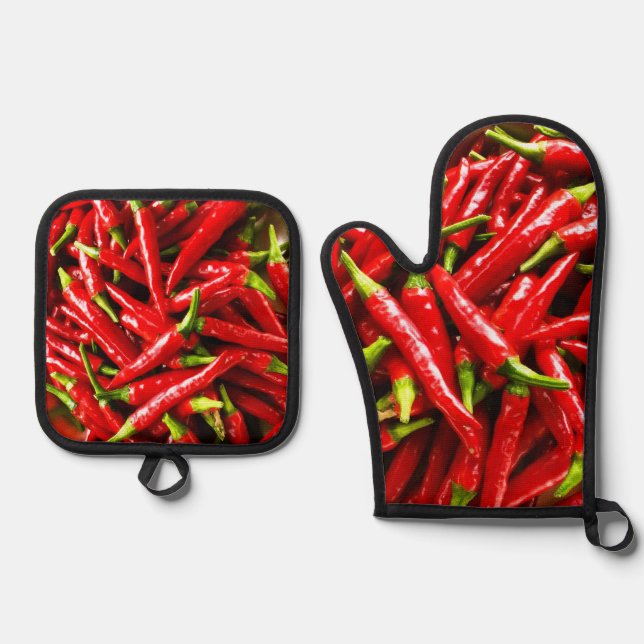 Hot Paprikaschoten Oven Mitt- und Pot-Halter Ofenhandschuh & Topflappen-Set (Vorderseite)