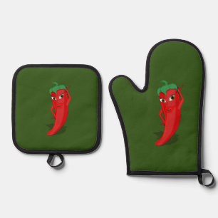 Hot Pepper Diva Zeichne kundenspezifisch grün Ofenhandschuh & Topflappen-Set
