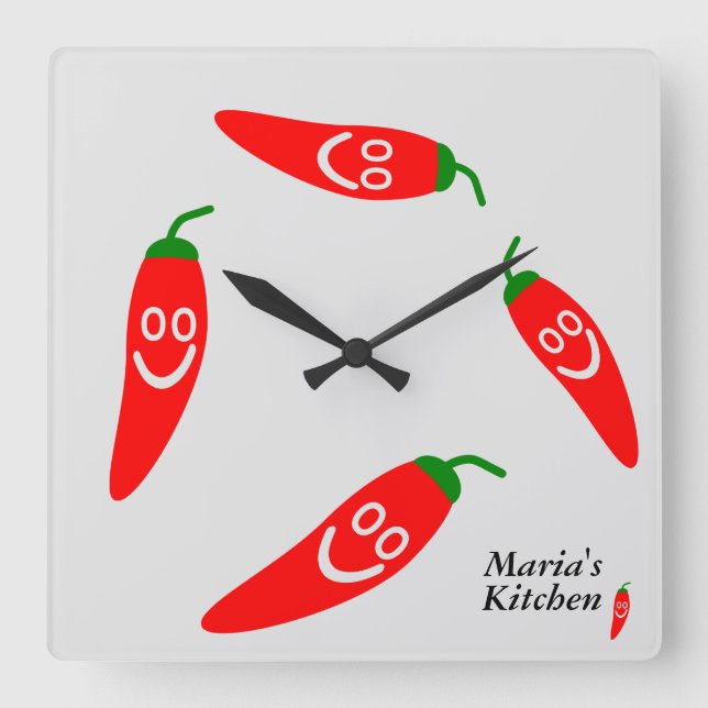 Hot Pepper - Personalisierte Küche Quadratische Wanduhr (Vorderseite)