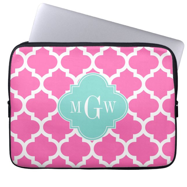 Hot Pink2 mit marokkanischem #5 Türkis 3 Init Mono Laptopschutzhülle (Vorderseite)