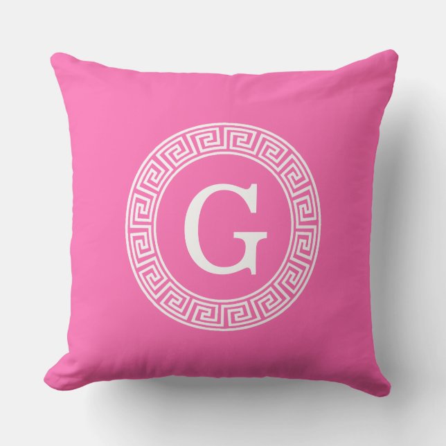 Hot Pink2 Welches erste Monogramm für den griechis Kissen (Vorderseite)