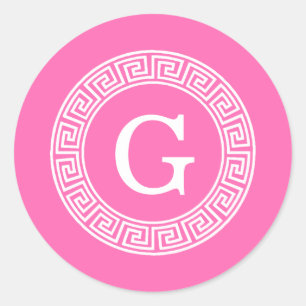 Hot Pink2 Welches erste Monogramm für den griechis Runder Aufkleber