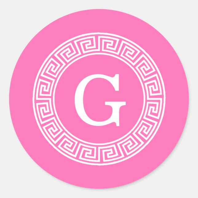 Hot Pink2 Welches erste Monogramm für den griechis Runder Aufkleber (Vorderseite)