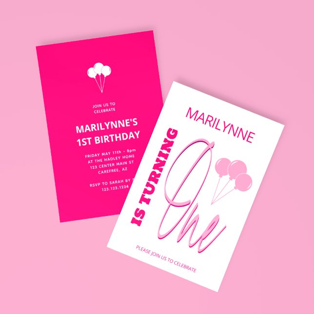 Hot Pink 1. Geburtstag drehen Einladung (Von Creator hochgeladen)