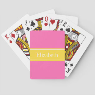 Hot Pink #2, Ananas Ribbon Name Monogram Spielkarten
