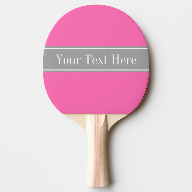 Hot Pink #2, Dark Gray Ribbon Name Monogram Tischtennis Schläger (Vorderseite)