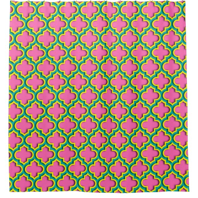 Hot Pink #2, gelb, Aquamarin marokkanisch, Quartie Duschvorhang (Vorderseite)