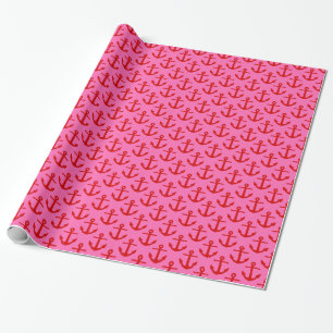 Hot Pink #2, Red Anchors Pattern Geschenkpapier